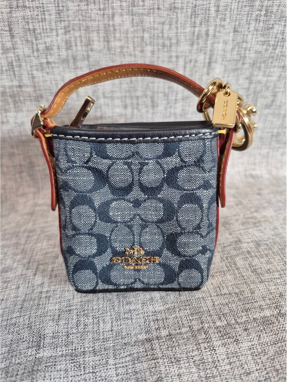 Coach Mini Val Duffle Bag Charm Keychain Signature Chambray C8223 NWOT